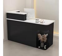 43" Small Reception Desk with Lockable Drawer & Hidden LED Lighting Modern Front Counter Table for Convenience Store & Clothing Shop (White & Black)