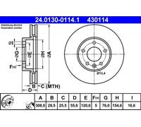 Disco freno ATE 24.0130-0114.1 anteriore, ventilato, altamente carbonizzato, 1 Pezzo