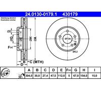 Disco freno ATE 24.0130-0179.1 anteriore, ventilato, altamente carbonizzato, 1 Pezzo