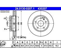 Disco freno ATE 24.0130-0207.1 anteriore, ventilato, altamente carbonizzato, 1 Pezzo