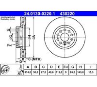 Disco freno ATE 24.0130-0220.1 anteriore, ventilato, altamente carbonizzato, 1 pezzo