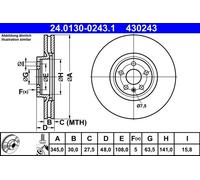 Disco freno ATE 24.0130-0243.1 anteriore, ventilato, altamente carbonizzato, 1 Pezzo