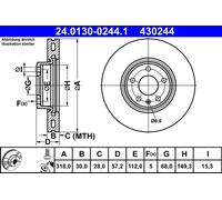 Disco freno ATE 24.0130-0244.1 anteriore, ventilato, altamente carbonizzato, 1 Pezzo