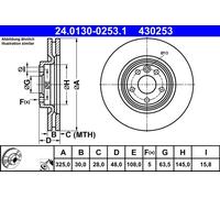 Disco freno ATE 24.0130-0253.1 anteriore, ventilato, altamente carbonizzato, 1 Pezzo