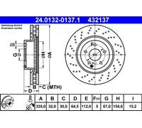 Disco freno ATE 24.0132-0137.1 anteriore, ventilato, altamente carbonizzato, 1 Pezzo