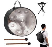 432hz/440hz Hand Pan Steel Adulti Handpan Drum 22 In 9/10/12 Note, Alto Livello Di Qualità, Producendo Una Piacevole Risonanza, Tamburo In Acciaio Con Supporto Handpan(Silver,10 Notes (440Hz))