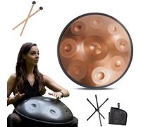 432Hz Strumento Handpan - 9/10/12 Note Steel Tongue Drum - 55cm Hand Pan Drum con Supporto per Battenti per la Guarigione del Suono，Strumento a percussione Professionale Handpan in Acciaio(Gold,9Notes