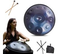432Hz Strumento Handpan - 9/10/12 Note Steel Tongue Drum - 55cm Hand Pan Drum con Supporto per Battenti per la Guarigione del Suono，Strumento a percussione Professionale Handpan in Acciaio(Blue,9Notes