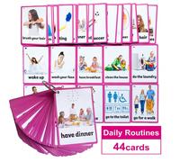 44 carte, incluse schede didattiche per la routine quotidiana e il vocabolario inglese, adatte per bambini, bambini in età prescolare, asilo, scuola materna, ideali per l'aula, materiali didattici e s