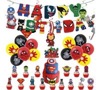 44 decorazioni per feste di compleanno con supereroi Avengers per ragazzo, Iron Man, Hulk, Spiderman, striscione di compleanno, supereroi, palloncini, topper per torte, da appendere, a spirale, per