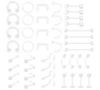 44 Pezzi Anello Naso in Acrilico Piercing Trasparente al Setto Anello al Naso Supporto Flessibile per Piercing in Plastica per Labbra Naso Sopracciglia Capezzoli Lingua Anello per Ombelico