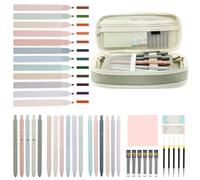 44 pezzi per la scuola, elegante set per la scuola con astuccio, 12 evidenziatori pastello, 11 penna in gel nera retrattile, 6 matite, cancelleria colorata per adolescenti, ragazze e ragazzi (verde)