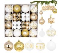 44 pezzi set di decorazioni natalizie in oro bianco, Ø6/4.3/3cm decorazioni natalizie con gancio, decorazioni natalizie in plastica per l'albero di Natale per la festa di Natale regali di Natale