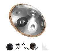 440 Hz Handpan Drum 55 cm Re Minore Handpan Instrument Re Minore Hand pan Music Percussione Armonica con Borsa Morbida, Mazze Per, Tripode, Panno Antipolvere, Per La, Yoga(Silver,432hz 10 Notes)