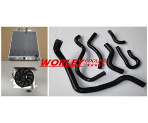 44mm RADIATOR FOR Honda Civic EK EG D15 D16 28MM PIPE & Shroud Fan & hose BLACK