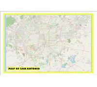 45,7 x 61,7 cm, mappa di San Antonio con quartieri, strade, autostrade e parchi, stampa laminata da parete, immagini vivaci con colori vivaci