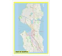 45,7 x 61,7 cm, mappa di Seattle con quartieri, strade, strade e parchi, stampa laminata da parete con mappa, immagini vivaci con colori vivaci