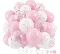 45/90 pezzi Palloncini da 12 pollici con stampa a fiocco rosa chiaro e bianco trasparente, adatti per feste di compleanno di ragazze, addii al nubilato, compleanni a tema fiocco, festa di nascità, doc