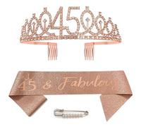 45° compleanno, fascia e tiara, corona 45 in oro rosa con cristalli, corona di compleanno, corona di compleanno, corona decorativa per ragazze, donne, accessori per feste di compleanno