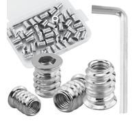 45 dadi filettati M6 x 15 mm, 1 inserto filettato esagonale con chiave a brugola per mobili in legno, 1 scatola portaoggetti in plastica, dadi filettati in lega di zinco, inserto in acciaio al