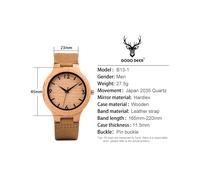 (45 mm - misura uomo) Orologio da coppia in bambù per uomo e donna, al quarzo, fatto a mano, in pelle,
