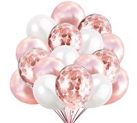 45 Palloncini Rose Gold Bianco e Confetti Balloon Oro Rosa Dorato, 30 Palloncini Classici + 15 Palloncini di Coriandoli Rosegold. Decorazioni per Festa Compleanno e Battesimo