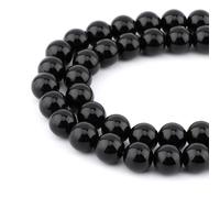 45 perline di pietra naturale, rotonde, sfuse, distanziatori per pietre preziose, 39,4 cm per filo, 8 mm (onice nero, 8 mm)