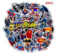 45 pezzi Adesivi creativi con cartoni animati di Batman e Superman, graffiti, decorazioni divertenti per quaderni, telefoni, valigie, computer portatile, frigoriferi, biciclette, giocattoli per bambin