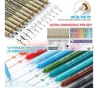 45 pezzi Micro-Line Pens - Set di 4/6/9/12/18/21 penne nere multifunzionali a punta fine (21 stili di punte disponibili) e 12 colori vivaci, set di penne a punta super fine, adatte per disegno dettagl
