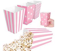45 Pezzi Sacchetti di Popcorn, Scatole per Popcorn, Contenitore per Popcorn, 3 Stili Cartone Pieghevole Sacchetti Caramelle per Serate al Cinema, Carnevale, Vacanze, Feste, Teatro (Rosa)