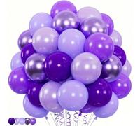 45 pezzi Set di palloncini viola in 5 stili, schema di colori a tema cartoni animati, palloncini da 10 pollici metallizzati cromati, perlati, lavanda, viola, viola chiaro per festeggiamenti di complea