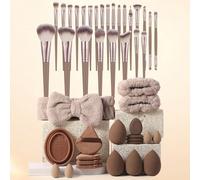 45 Pezzi Set di Strumenti per il Trucco Inclusi: 25 Pennelli per il Trucco + 4 Spugne per il Trucco + 4 Mini Spugne per il Trucco + 4 Cuscinetti Triangolari per Cipria + 4 Mini Cuscinetti Aria per Cip