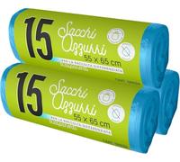 45 Sacchetti Spazzatura - BIODEGRADABILI- MISURA: 55x65 cm - con Manici | Sacchetti Immondizia da 40L, Trasparenti per Raccolta Differenziata | Buste Anti Umidità, Plastica Riciclata, Azzurri