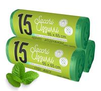 45 Sacchetti Spazzatura, Raccolta Differenziata, PROFUMO MENTA, MISURA: 55x65 cm, Resistenti con Manici - Fondo Antigoccia, In Rotoli Salvaspazio, Ideali per La Roccolta Differenziata