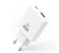 45 W - Caricatore rapido compatto USB C e USB A - Caricabatterie per iPhone 17 - Ultima tecnologia GaN 2026 - Presa di alimentazione per iPhone, Samsung e computer portatili - Colore bianco