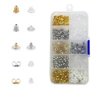 450 chiusure per orecchini, chiusure di sicurezza per orecchini, retro per orecchini a farfalla, 10 stili con scatola portaoggetti, ideali per gioielli fai da te