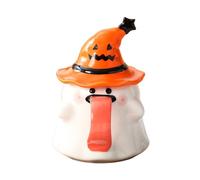 450 ml Halloween Ghost Mug with Witch Hat Lid | Ceramic Ghost Shape Cup - Cute Novelty Mug for Juice Milk Hot Coffee | Water Mugs for Home, Living Room, Study, Movie Nights, Teacher Gift