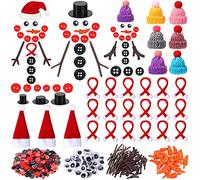 450 Pezzi Kit Fai da Te con Pupazzo di Neve Natalizio Incluso Mini Cappelli Occhi di Plastica Nasi di Carota Rami Mani Piccoli Bottoni Rossi Neri Sciarpe Lavorate a Maglia