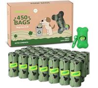 450 sacchetti per cacca per cani, biodegradabili, a prova di perdite, extra spessi, compostabili, facili da strappare, con dispenser, per passeggiate all'aperto, verde