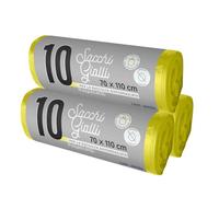 450 Sacchetti Spazzatura - BIODEGRADABILI- MISURA: 70x110 cm - con Manici | Sacchetti Immondizia da 110L, Trasparenti per Raccolta Differenziata | Buste Anti Umidità, Plastica Riciclata, Gialli