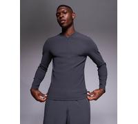 4505 - Active - Top da corsa slim fit grigio antracite a coste a maniche lunghe con zip 2XL