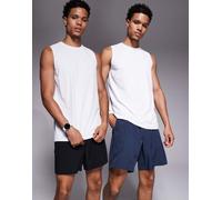 4505 - Confezione da 2 pantaloncini da corsa quick dry da 8 cm neri e blu navy con tasca posteriore per il telefono-Multicolore M