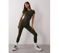4505 - Icon Active - Leggings da palestra a vita alta kaki modellanti sul retro con tasca interna-Verde 42