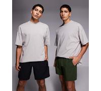 4505 - Icon - Confezione da 2 paia di pantaloncini da allenamento in tessuto quick dry da 13 cm neri e kaki con tasche con zip-Nero L