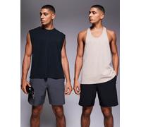 4505 - Icon - Confezione da 2 paia di pantaloncini da allenamento in tessuto quick dry da 18 cm neri e antracite con tasche con zip-Multicolore 2XS