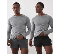 4505 - Icon - Confezione da 2 paia di pantaloncini da corsa quick dry da 8 cm neri e grigio antracite con tasca per il telefono sul retro-Multicolore XS