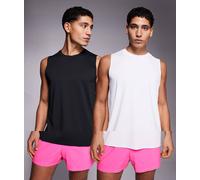 4505 - Icon - Confezione da 2 top senza maniche da allenamento in rete quick dry bianco e nero-Multicolore 2XL