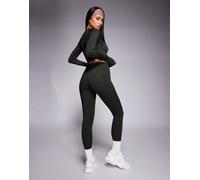 4505 - Icon - Leggings da palestra kaki scuro con tasca interna modellanti sul retro-Verde 50