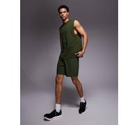 4505 - Icon - Pantaloncini da allenamento da 18 cm in tessuto ad asciugatura rapida kaki con tasche con zip-Verde 2XS