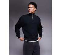 4505 - Rest Day - Felpa in cotone pesante 420 gsm nero slavato con collo a imbuto e zip corta L